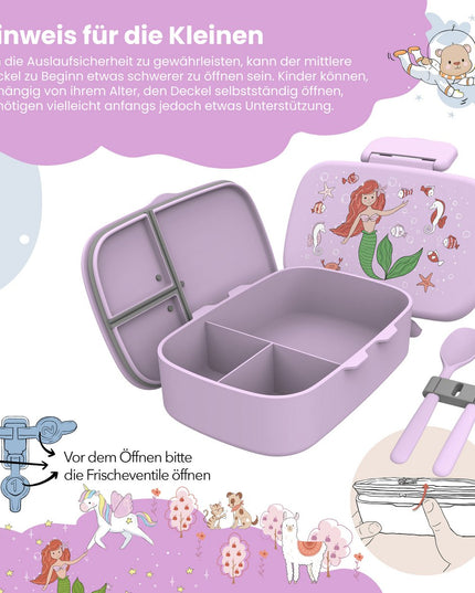 Lunchbox für Kinder mit Fächern, leicht und auslaufsicher – Meerjungfrau