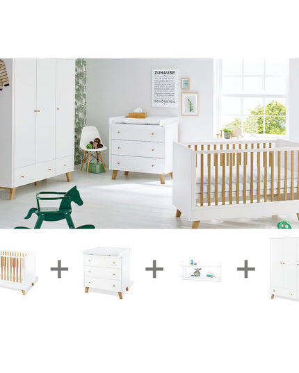 Startset 'Pan' breed groot, incl. wandplank4 delen: ledikant, brede commode, grote kledingkast, wandplank