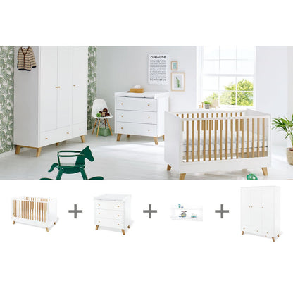 Startset 'Pan' breed groot, incl. wandplank4 delen: ledikant, brede commode, grote kledingkast, wandplank