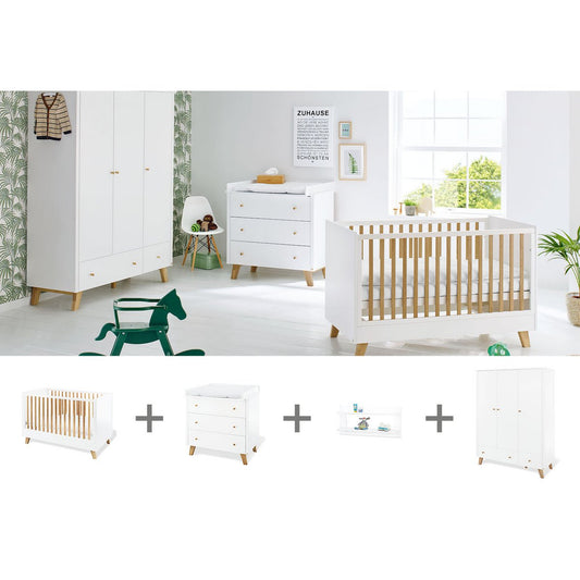 Startset 'Pan' breed groot, incl. wandplank4 delen: ledikant, brede commode, grote kledingkast, wandplank