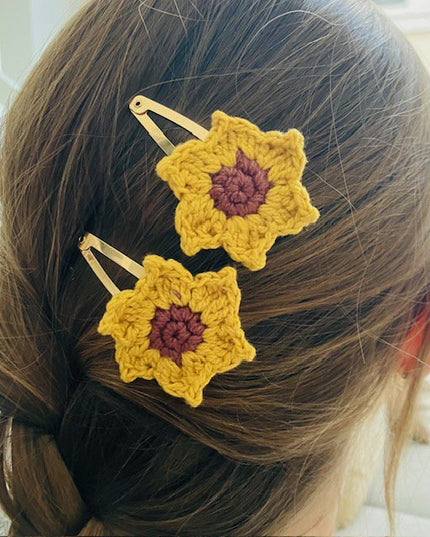 Luna -Leena haarspeldjes Sunflower (Set) - Geel - Organisch katoen - Handhaak in Nepal