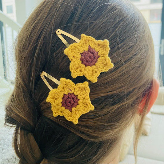 Luna -Leena haarspeldjes Sunflower (Set) - Geel - Organisch katoen - Handhaak in Nepal