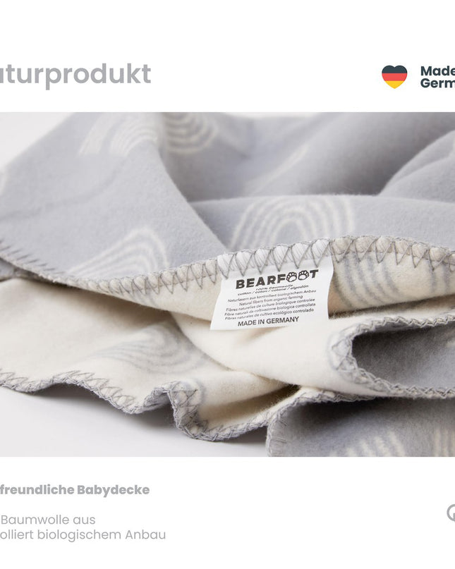 Babydecke aus Bio-Baumwolle, hergestellt in Deutschland, Regenbogen-Grau