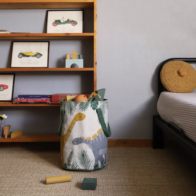 Sensaku – OEKO-TEX Katoenen Kinderopbergmand met Dinosaurus (Ø 30 × H 40 cm)