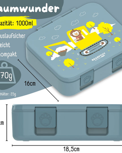 Lunchbox met compartimenten, licht en lek - proof - graafmachine blauw - 650 of 1000ml
