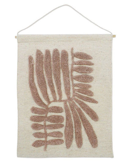 MINERVA NUDE kinderwanddecoratie - Wanddecoratie – Geweven Wol met Reliëf Plantenpatroon, 50x70 cm