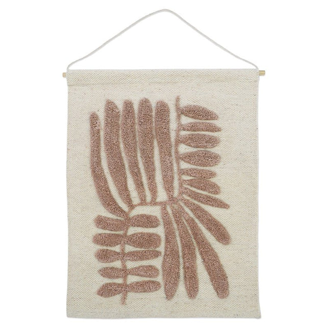 MINERVA NUDE kinderwanddecoratie - Wanddecoratie – Geweven Wol met Reliëf Plantenpatroon, 50x70 cm