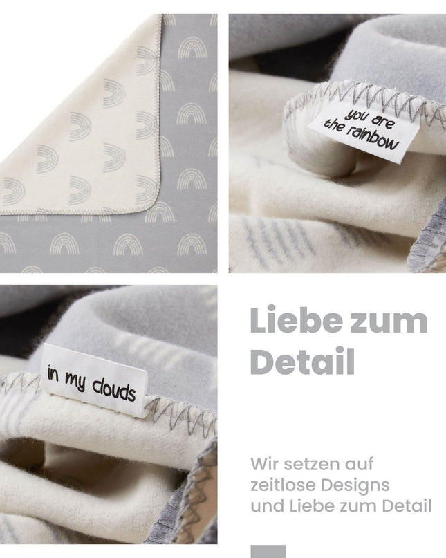 Babydecke aus Bio-Baumwolle, hergestellt in Deutschland, Regenbogen-Grau
