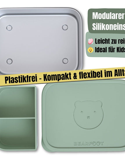 Kinder-Lunchbox aus Edelstahl mit Silikoneinsatz – Salbei