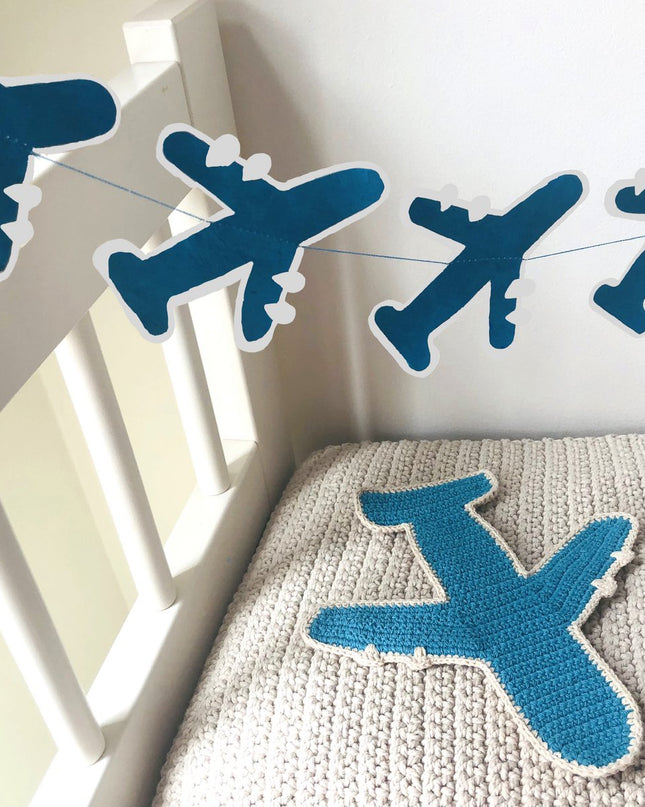 Luna-Leena vliegtuig plat knuffeldoekje met geluid - blauw - biologisch katoen handgehaakt in Nepal