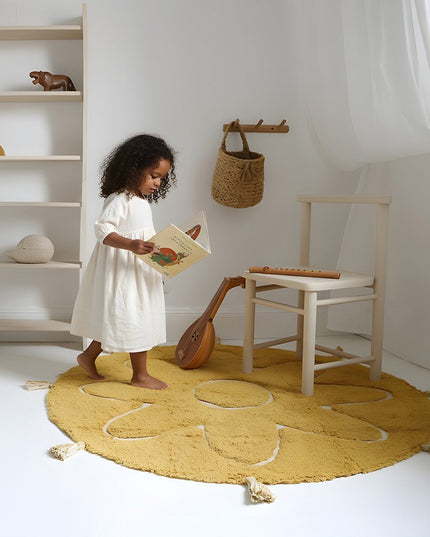 YVA Mangue – Ronde Boheemse Kinderkleed met Pompons vloerkleed