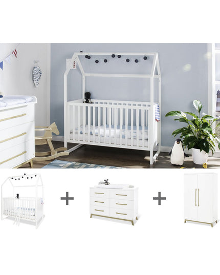 Startset 'Hilda & Riva' extra breed, wit3 delen: huisbed, extra brede commode, 2-deurs kledingkast