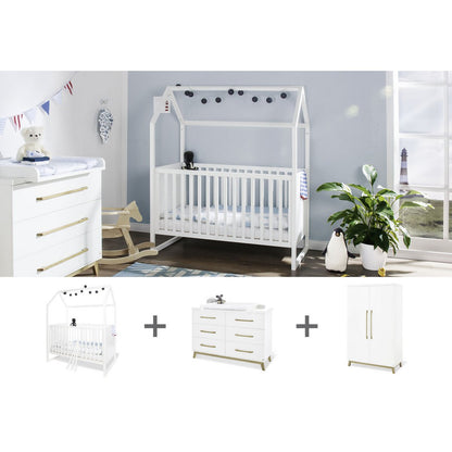 Startset 'Hilda & Riva' extra breed, wit3 delen: huisbed, extra brede commode, 2-deurs kledingkast