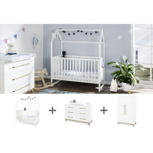 Startset 'Hilda & Riva' extra breed, wit3 delen: huisbed, extra brede commode, 2-deurs kledingkast