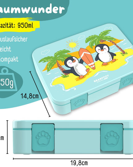 Sustainable Bento Lunch Box COMPACT - with compartments, leak-proof, BPA-free - Penguin