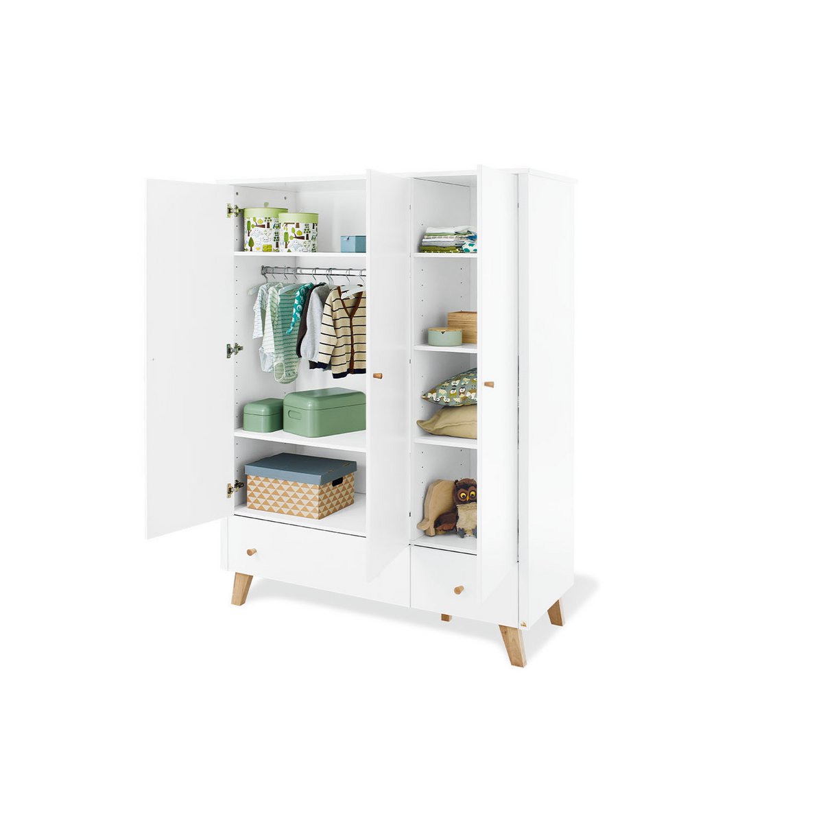 Startset 'Hilda & Pan' breed groot, wit, incl. wandplank4 delen: huisbed, brede commode, grote kledingkast, wandplank