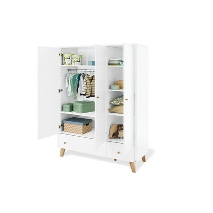 Startset 'Hilda & Pan' breed groot, wit, incl. wandplank4 delen: huisbed, brede commode, grote kledingkast, wandplank