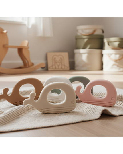 WHALE | Soft Silicone Teething Toy | STEEL | Bijtring