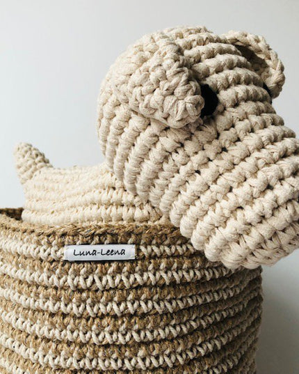 Luna -Leena opbergmand  High met Off White Stripes - Jute & Cotton - H30cm - Hand Crochet in Nepal