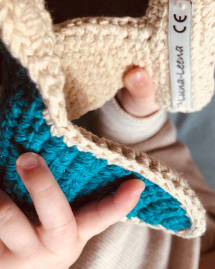 Luna-Leena airplane flat cuddle cloth with sound - blue - organic cotton handmade in Nepal
