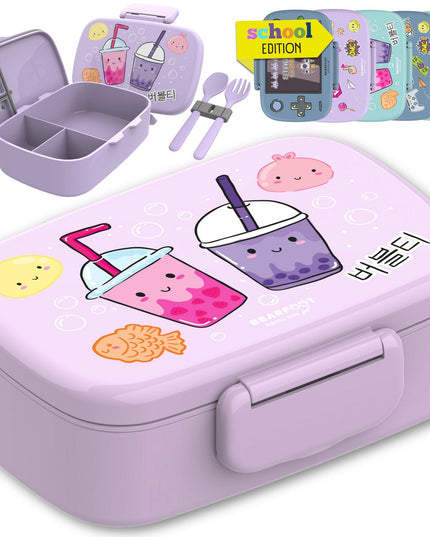 Children's lunch box with compartments, leak-proof - BubbleTea, purple