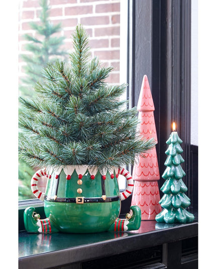 Funny Bloempot - L28 x B19 x H17 cm - Dolomiet - Groen kerst 2025