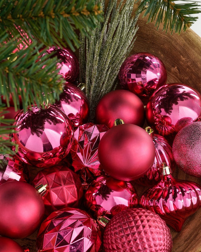Kerstballen Set - 60 Stuks - Ø7 cm - Onbreekbaar - Fuchsia kerst 2025