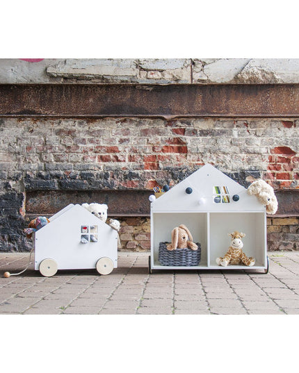 Kinderboekenplank op wieltjes 'Hus', wit