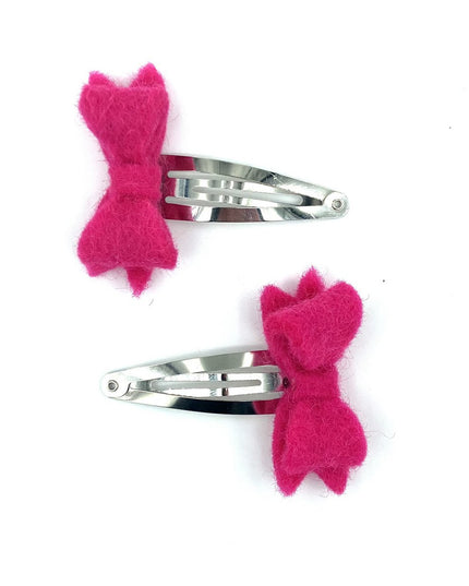 Luna -Leena haarspeldjes Bow (Set) - Fuchsia - Filt Wool - Handmade in Nepal