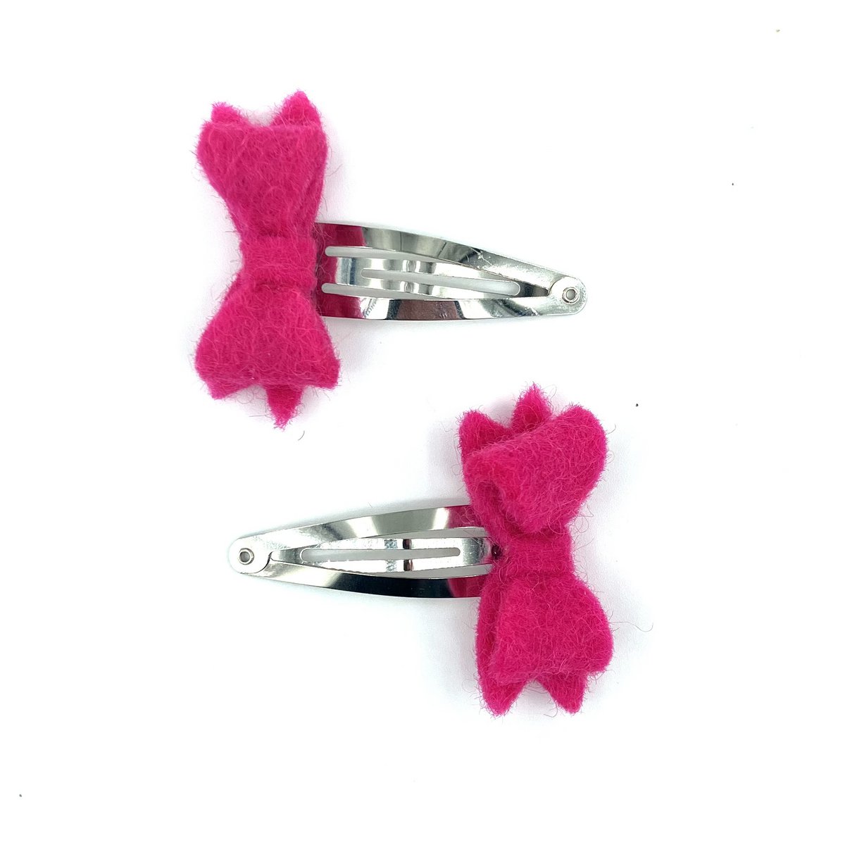 Luna -Leena haarspeldjes Bow (Set) - Fuchsia - Filt Wool - Handmade in Nepal