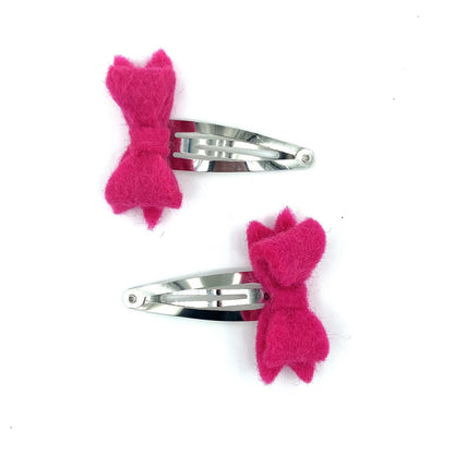 Luna -Leena haarspeldjes Bow (Set) - Fuchsia - Filt Wool - Handmade in Nepal