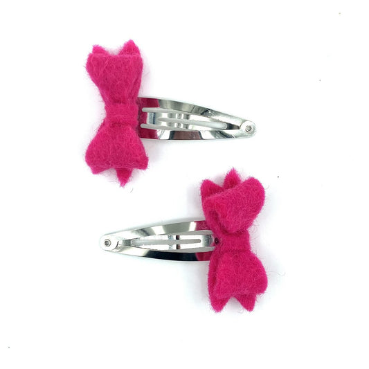 Luna -Leena haarspeldjes Bow (Set) - Fuchsia - Filt Wool - Handmade in Nepal