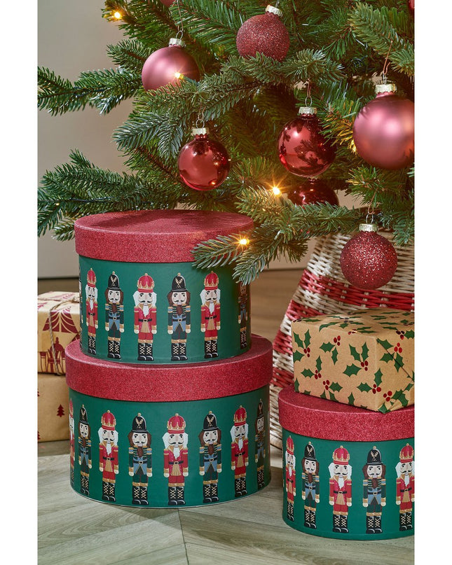 Opbergdoos Notenkraker - Set van 3 - H14 x Ø21 cm - FSC Mix - Papier - Groen kerst 2025