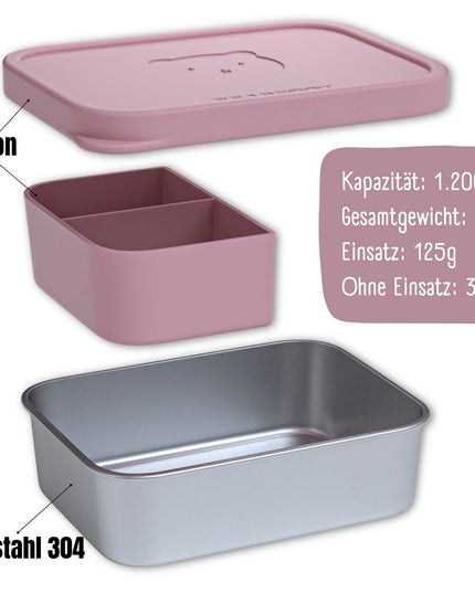Lunchbox für Kinder aus Edelstahl mit Silikoneinsatz – rosa
