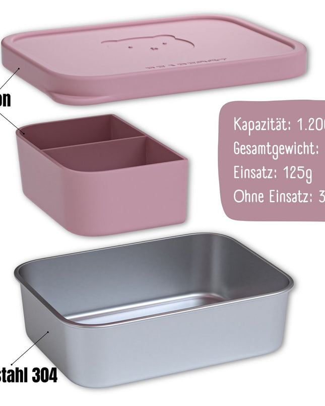Lunchbox für Kinder aus Edelstahl mit Silikoneinsatz – rosa