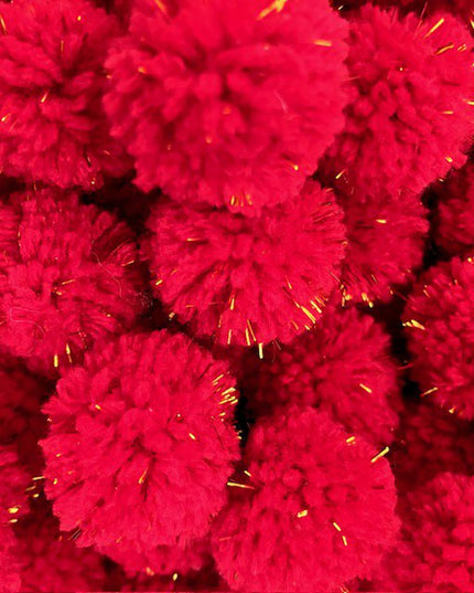Luna -Leena haarspeldjes POM POM (set) - Rood & Gold Flakes - Soft Wol - Handgemaakte Nepal