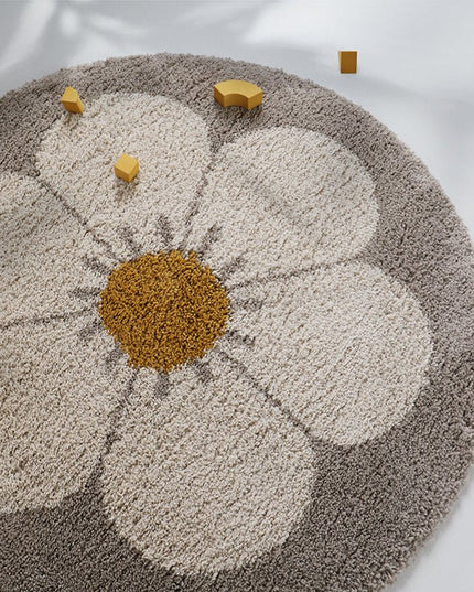 Bohemian Daisy beige rond kindervloerkleed