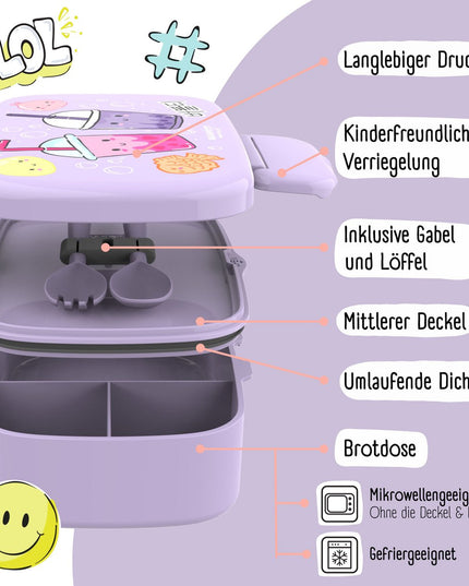 Children's lunch box with compartments, leak-proof - BubbleTea, purple