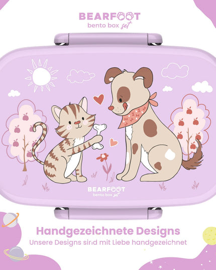 Children's lunch box with compartments, light and leak-proof - Dog &amp; Cat