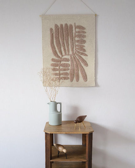 MINERVA NUDE kinderwanddecoratie - Wanddecoratie – Geweven Wol met Reliëf Plantenpatroon, 50x70 cm