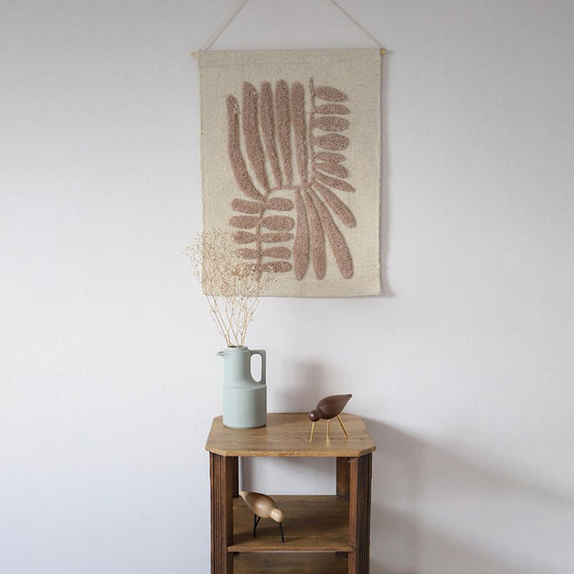 MINERVA NUDE kinderwanddecoratie - Wanddecoratie – Geweven Wol met Reliëf Plantenpatroon, 50x70 cm