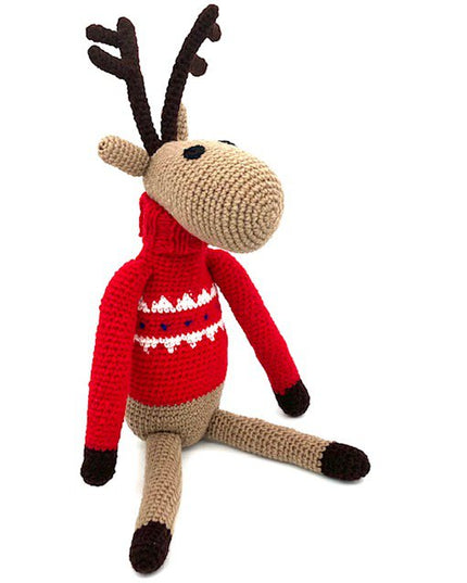 Luna-Leena rendier met coltrui rood - 100% zachte wol - handgehaakt in Nepal