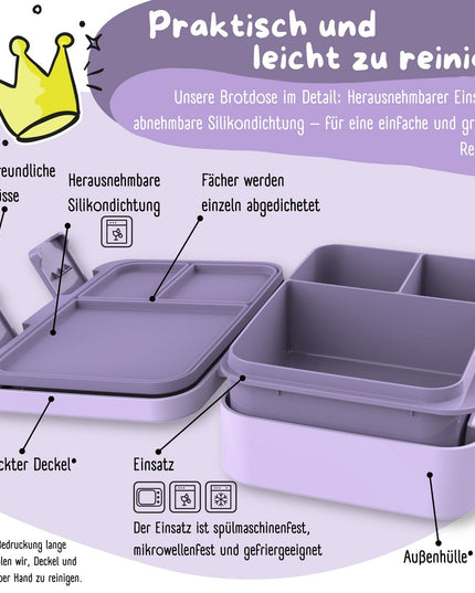 Nachhaltige Bento-Lunchbox COMPACT – mit Fächern, auslaufsicher, BPA-frei – Lama Lila