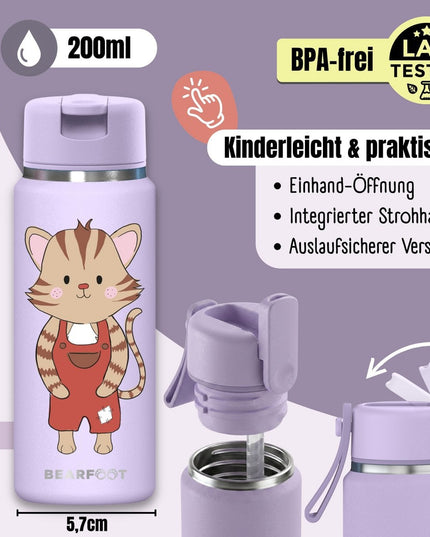 TINY Thermo kinderdrinkfles bidon RVS - kat paars - 200ml