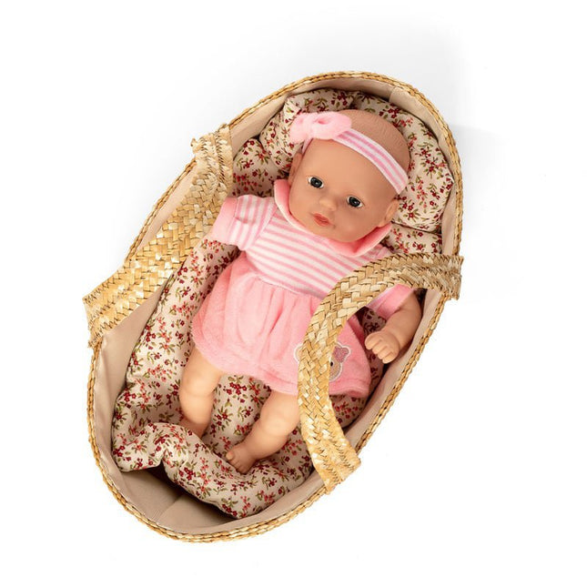 Rieten Poppenreiswieg / Mozes mandje met bedsetje 35cm