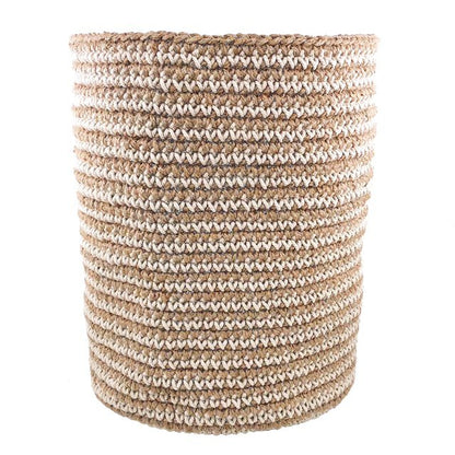 Luna -Leena opbergmand  High met Off White Stripes - Jute & Cotton - H30cm - Hand Crochet in Nepal