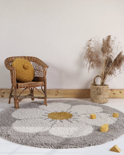 Bohemian Daisy beige rond kindervloerkleed