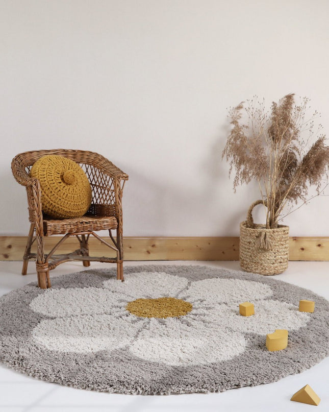 Bohemian Daisy beige rond kindervloerkleed