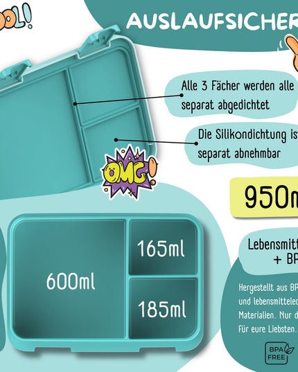 Sustainable Bento Lunch Box COMPACT - with compartments, leak-proof, BPA-free - Penguin