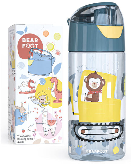Children's water bottle, lightweight water bottle - excavator &amp; monkey